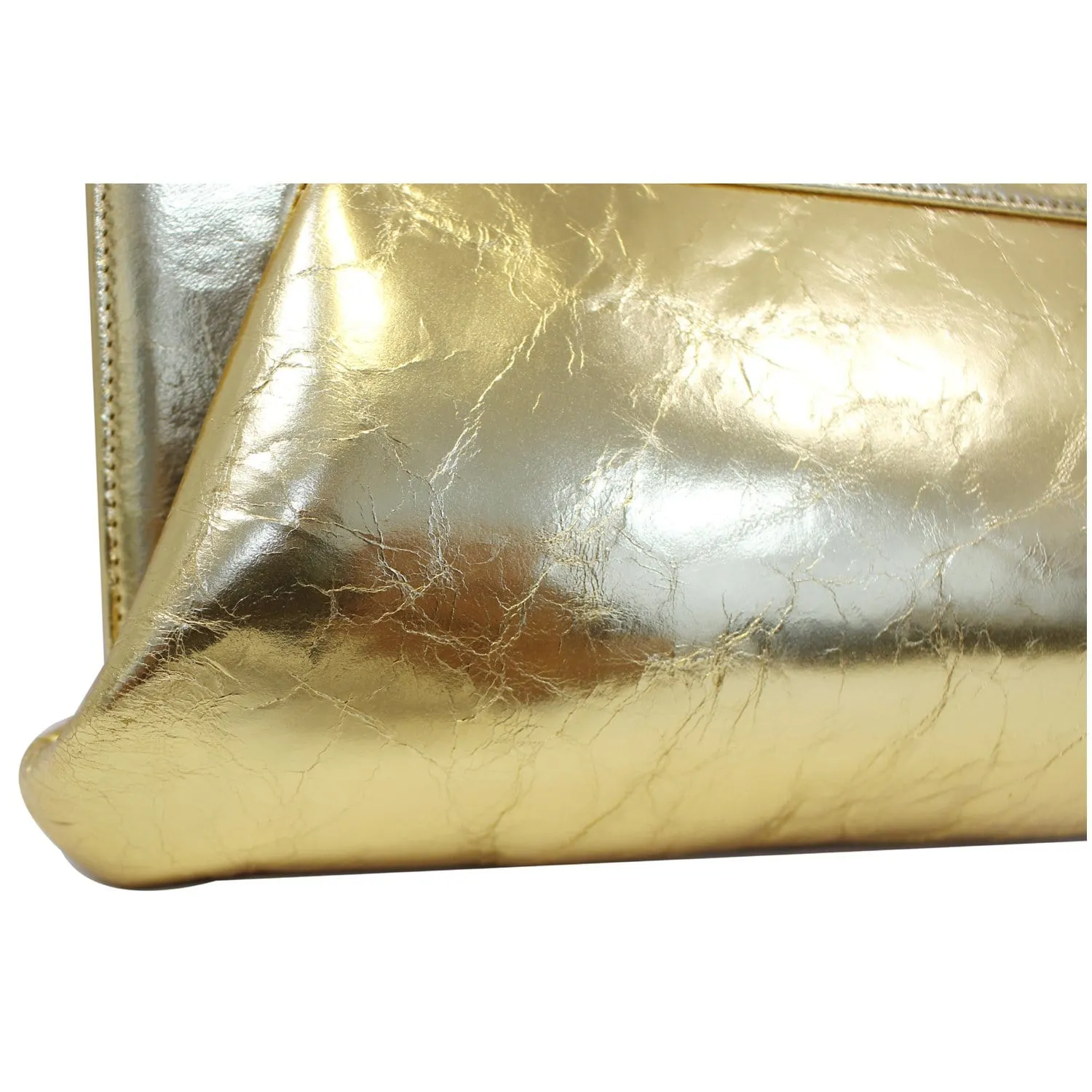 CHANEL Tweed We Need Metallic Lambskin Leather Clutch Gold