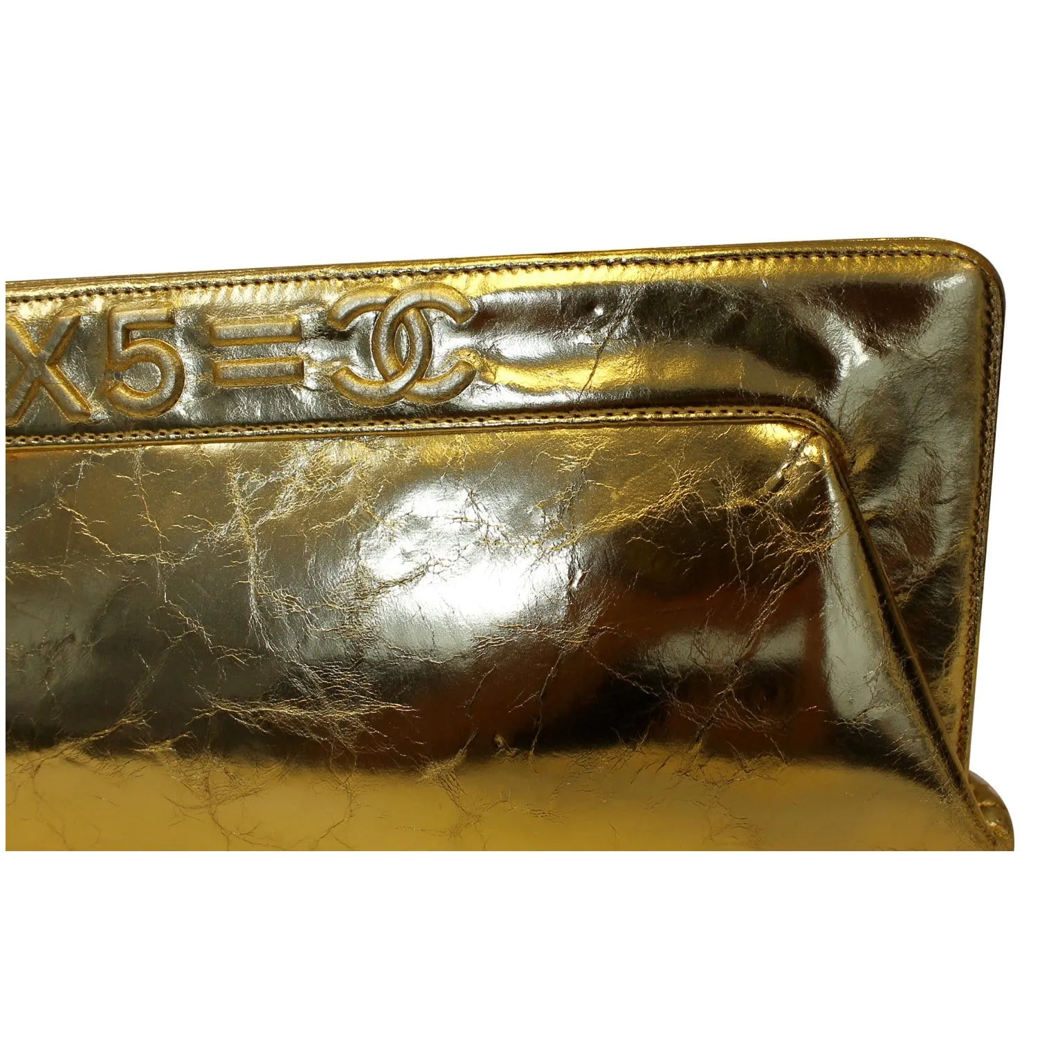 CHANEL Tweed We Need Metallic Lambskin Leather Clutch Gold