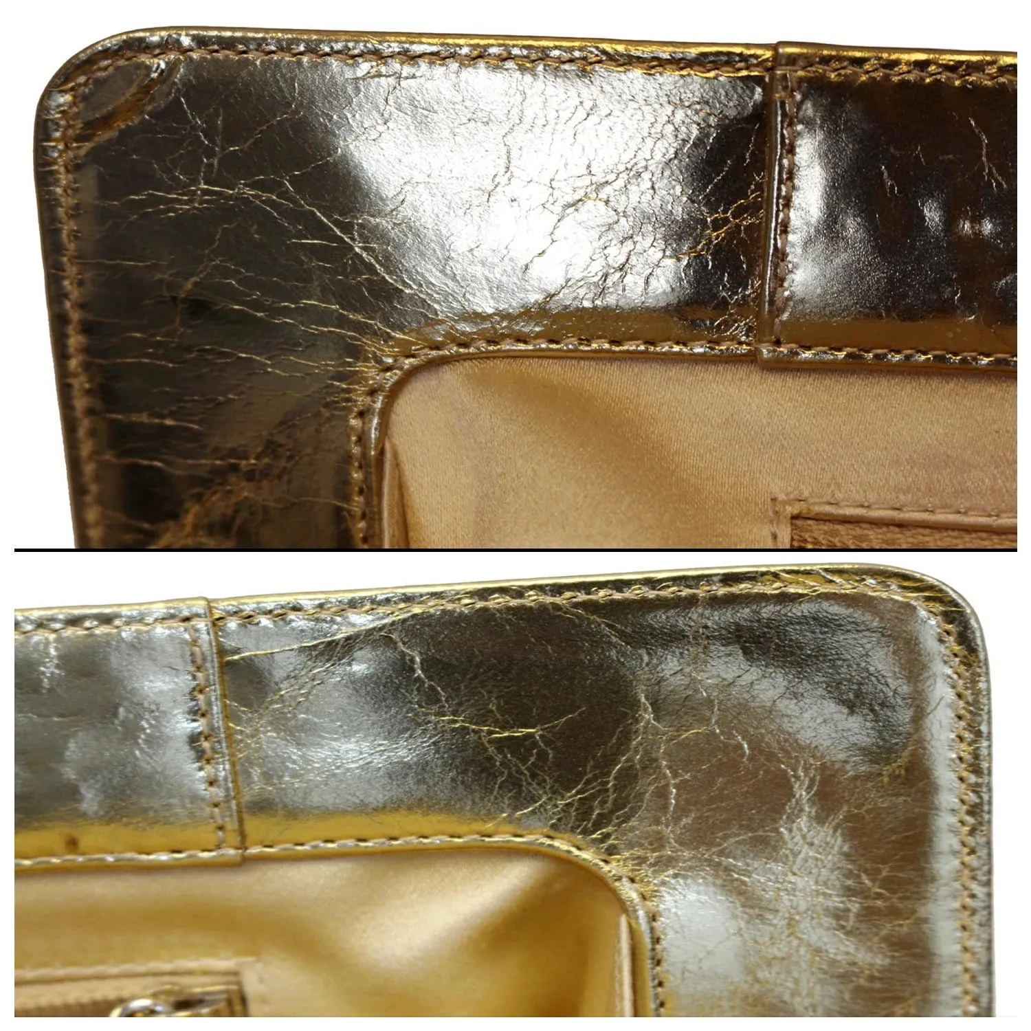 CHANEL Tweed We Need Metallic Lambskin Leather Clutch Gold