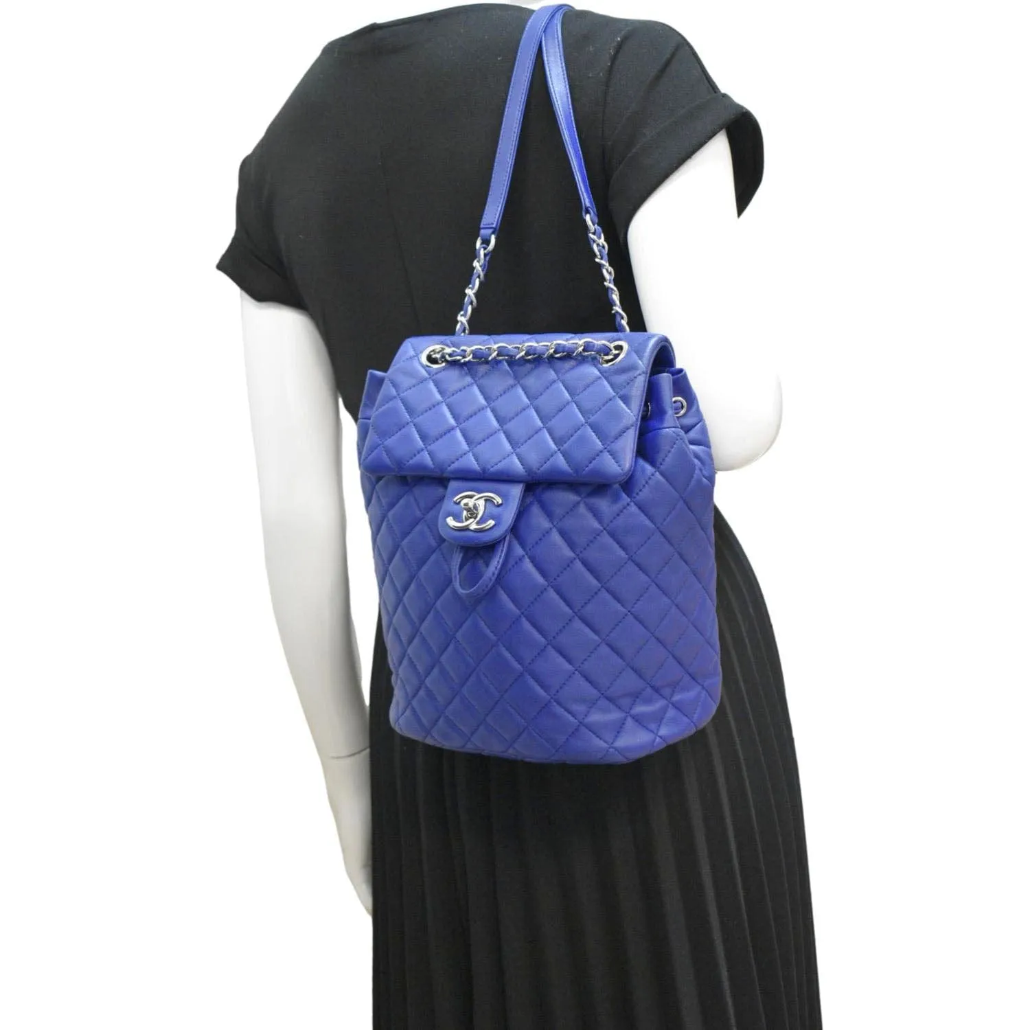 CHANEL Urban Spirit Quilted Leather Backpack Bag Blue