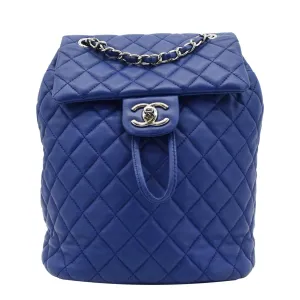 CHANEL Urban Spirit Quilted Leather Backpack Bag Blue