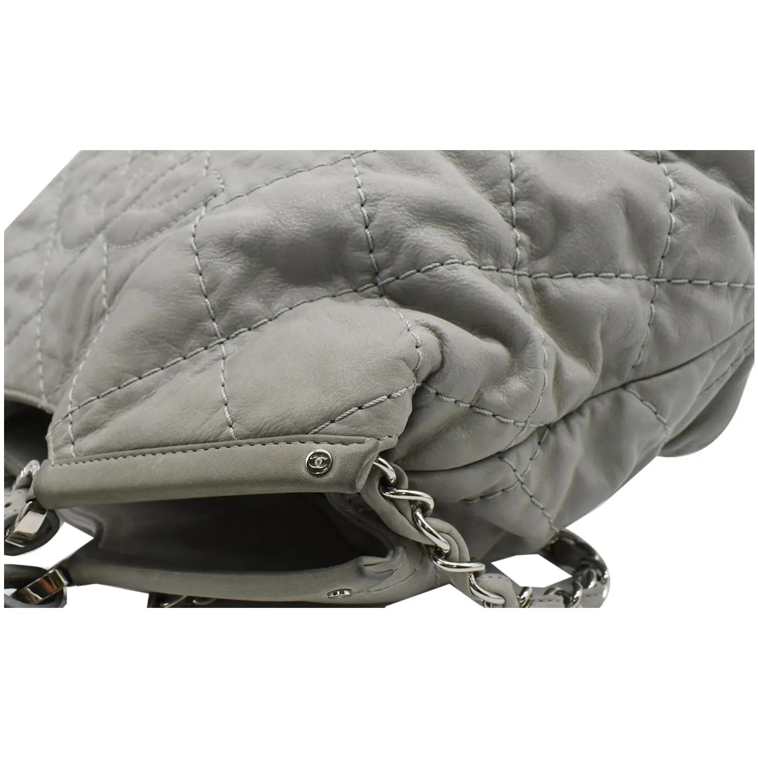 Chanel Wild Stitch CC Lambskin Leather Satchel Bag Light Grey