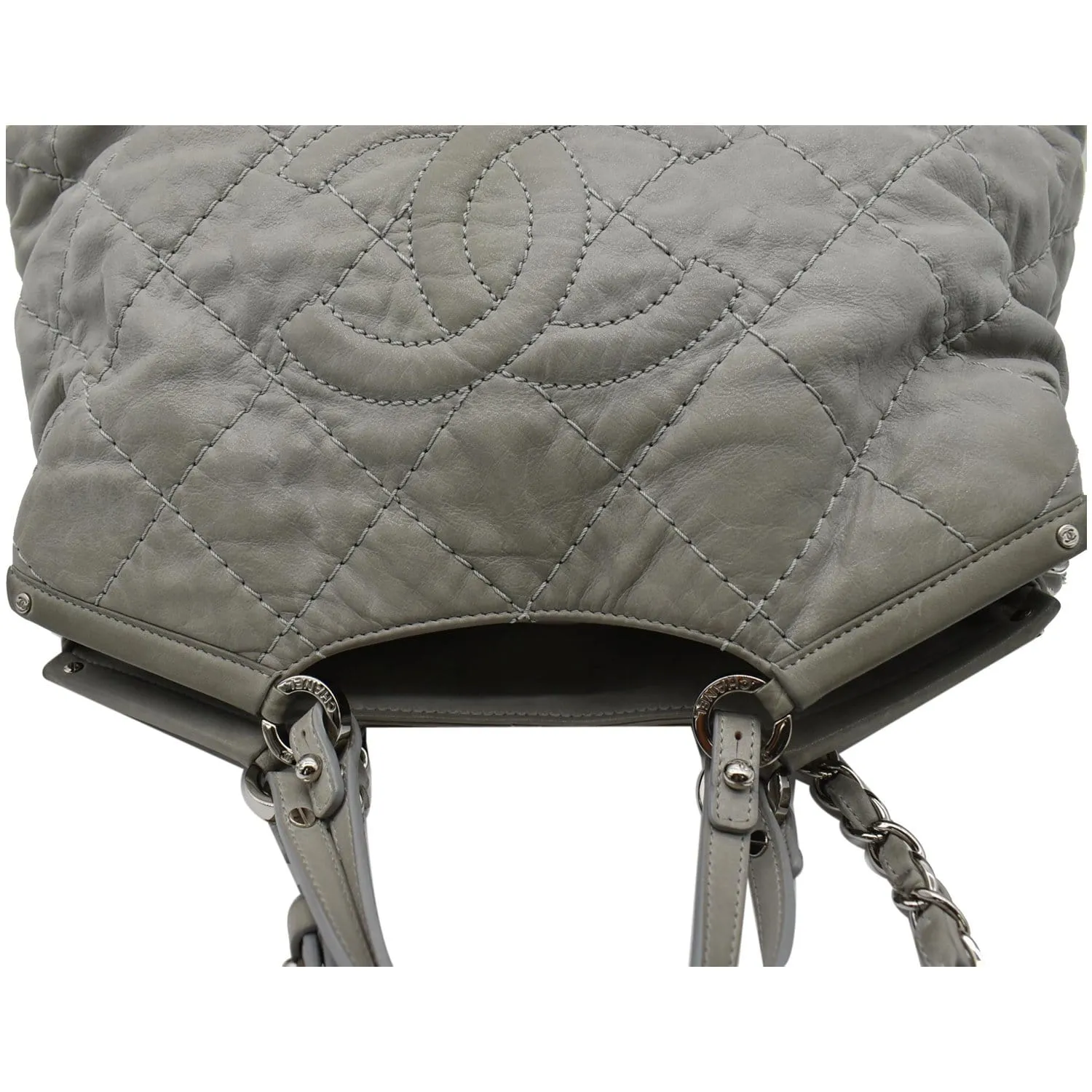 Chanel Wild Stitch CC Lambskin Leather Satchel Bag Light Grey