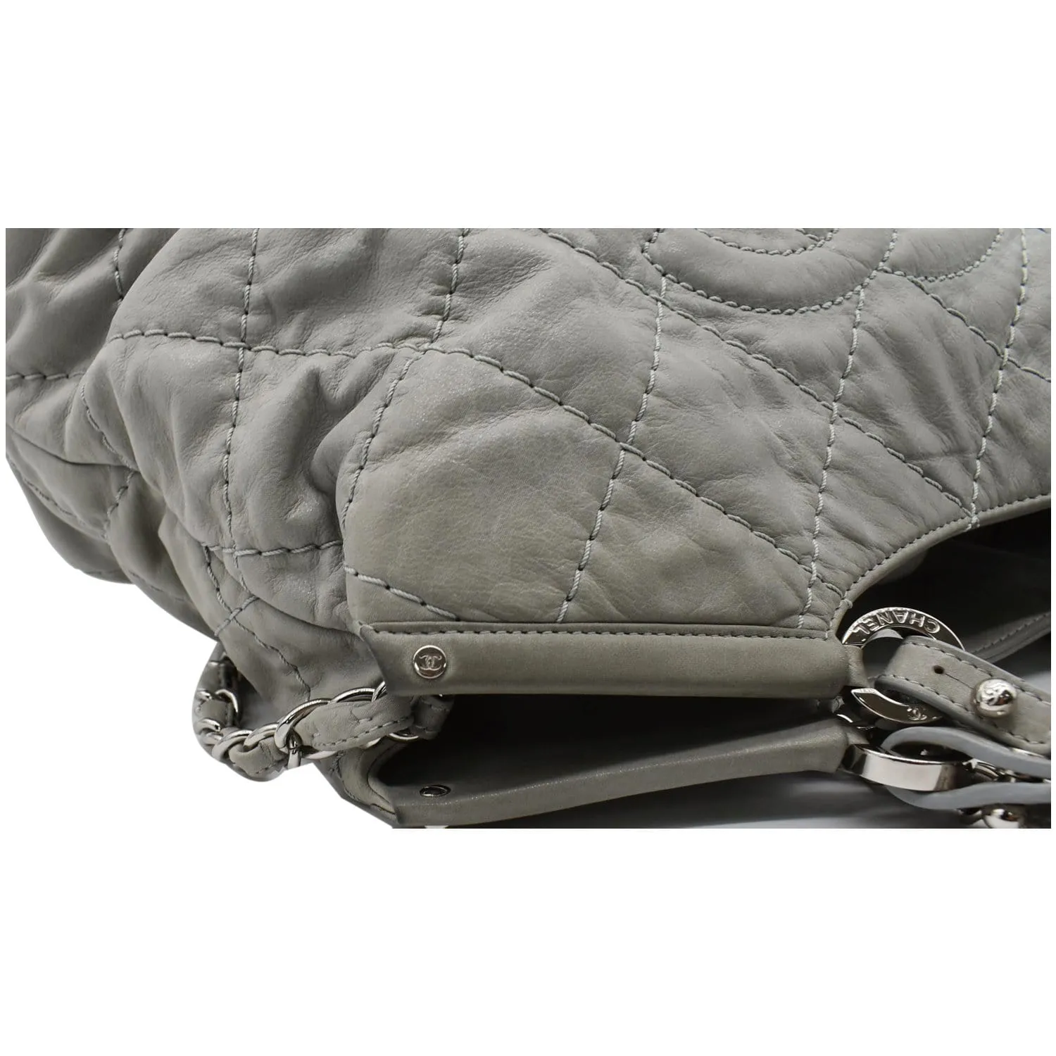 Chanel Wild Stitch CC Lambskin Leather Satchel Bag Light Grey