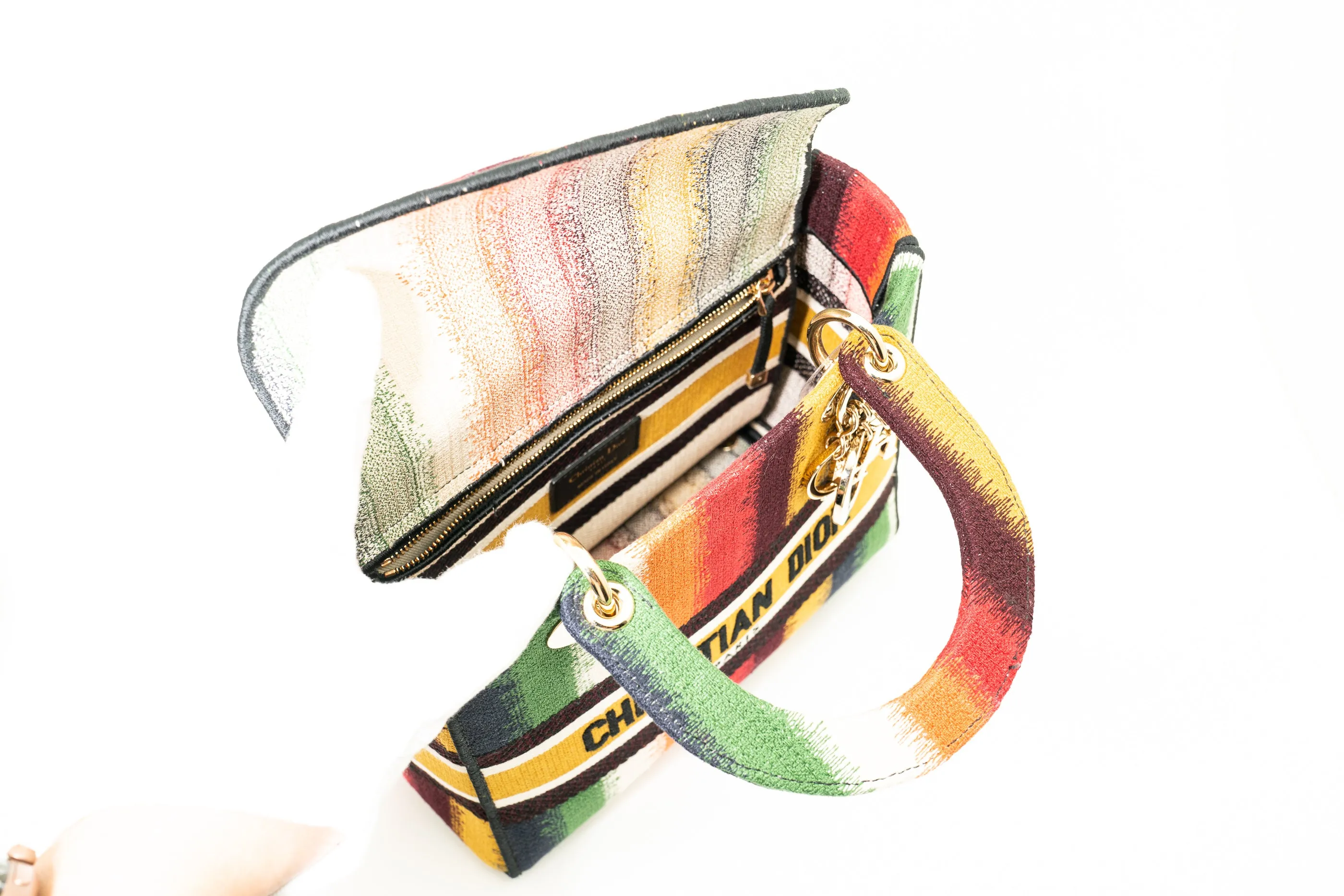 Christian Dior Canvas Lady D-Lite Bag in Rainbow GHW