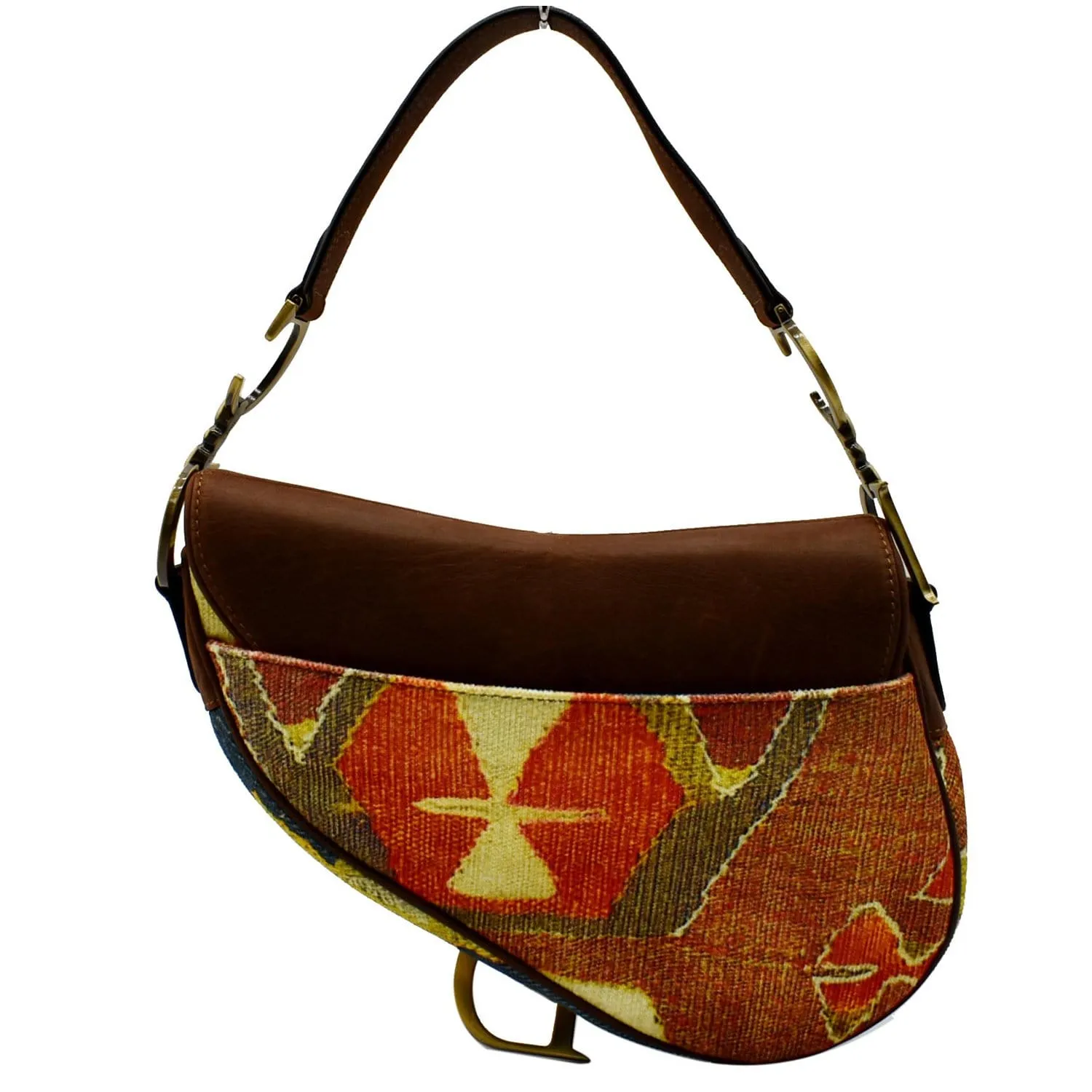 CHRISTIAN DIOR Impression Kilim Tapestry Canvas Saddle Bag Brown