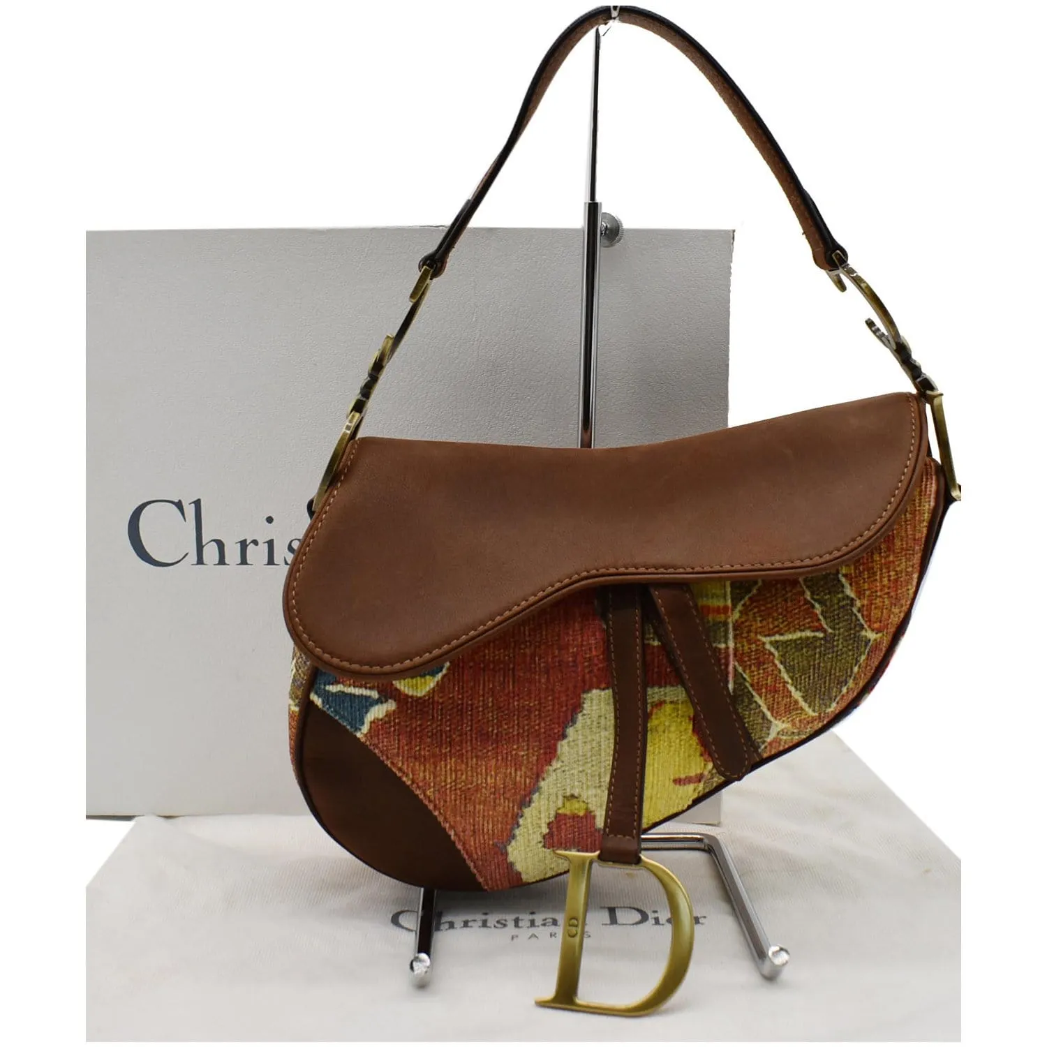 CHRISTIAN DIOR Impression Kilim Tapestry Canvas Saddle Bag Brown