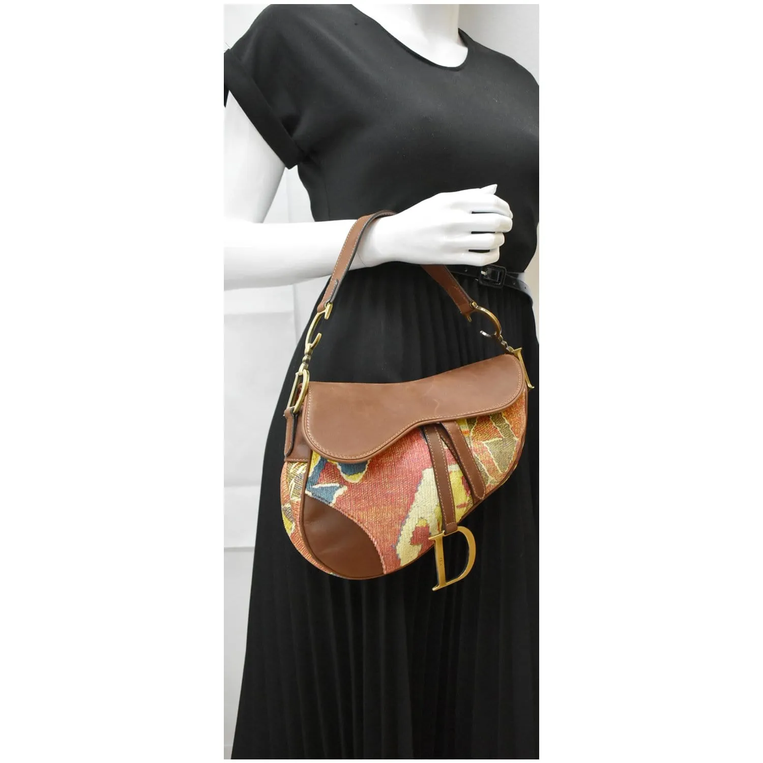 CHRISTIAN DIOR Impression Kilim Tapestry Canvas Saddle Bag Brown