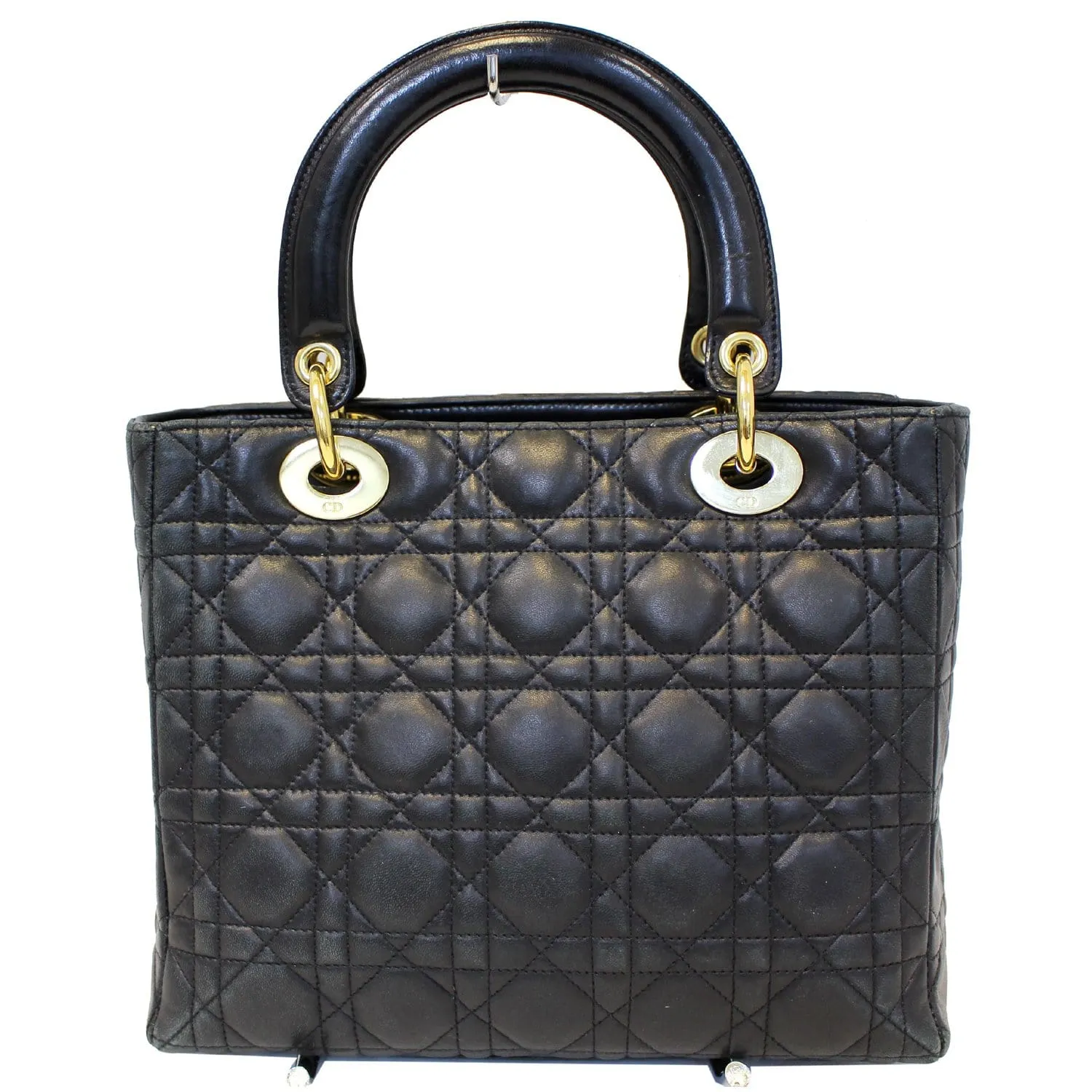 CHRISTIAN DIOR Mini Lady Dior Lambskin Cannage Satchel Bag Black
