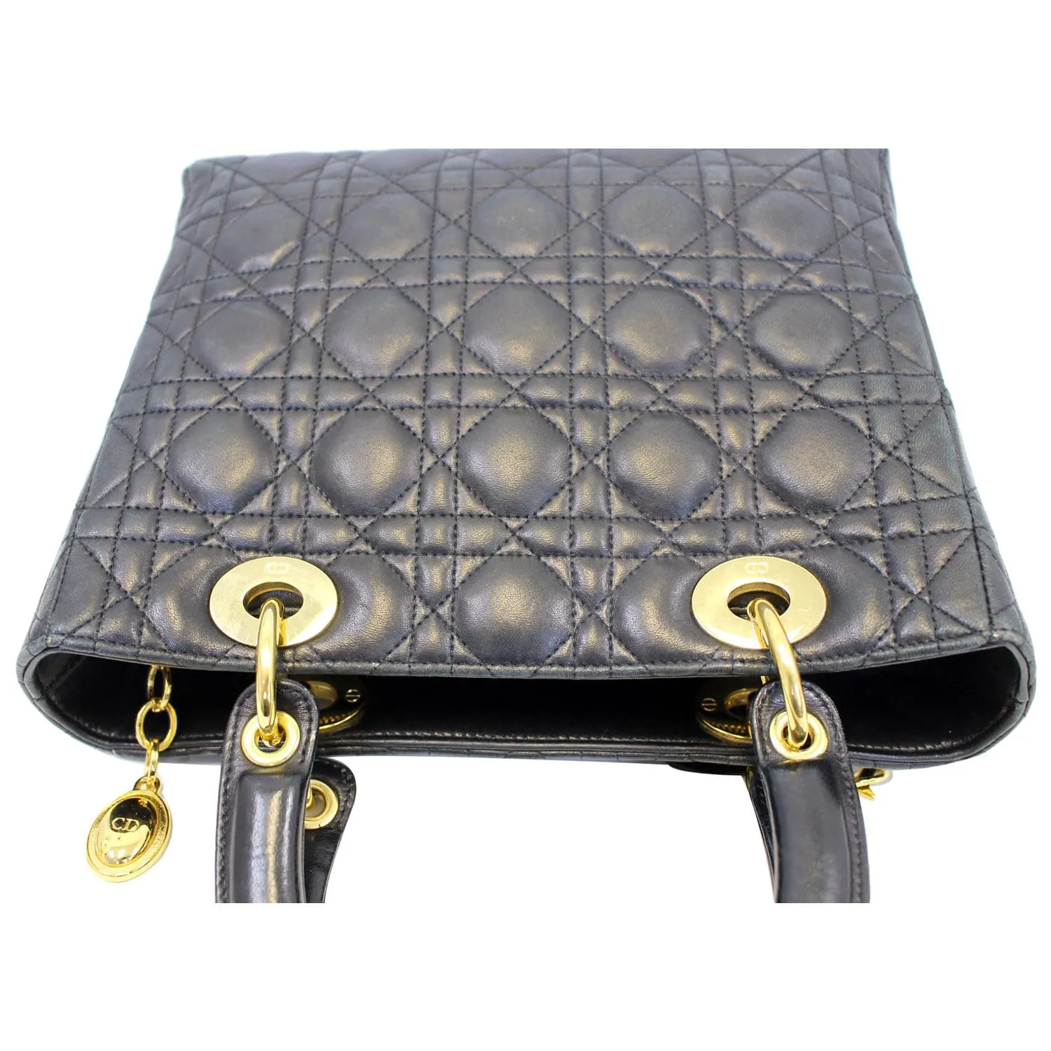 CHRISTIAN DIOR Mini Lady Dior Lambskin Cannage Satchel Bag Black