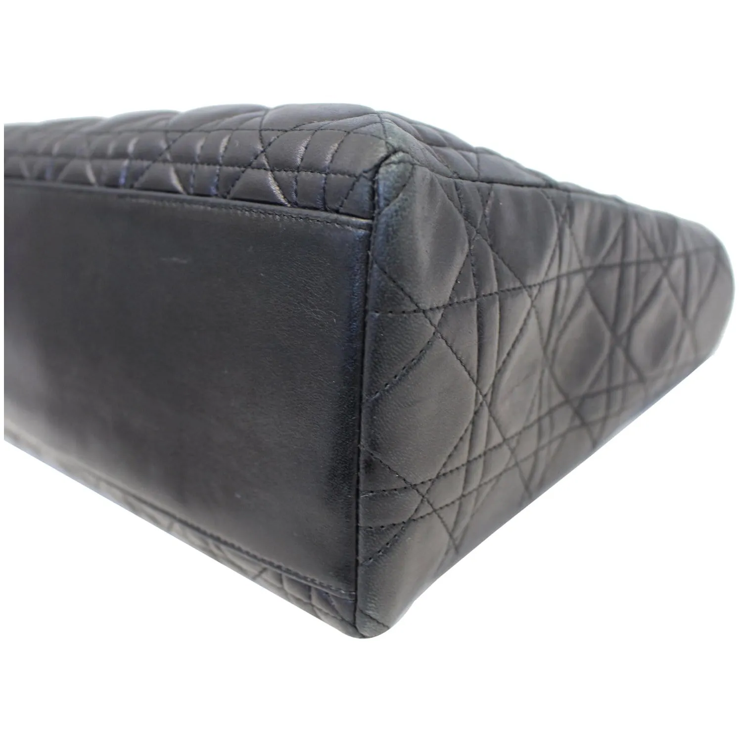 CHRISTIAN DIOR Mini Lady Dior Lambskin Cannage Satchel Bag Black