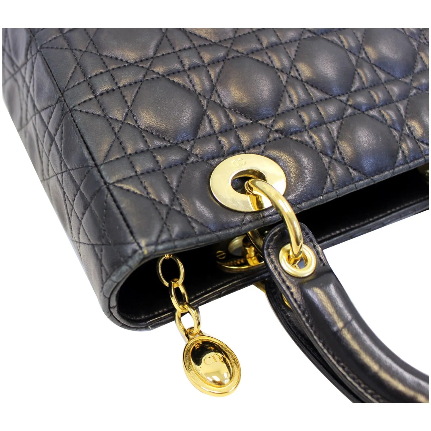 CHRISTIAN DIOR Mini Lady Dior Lambskin Cannage Satchel Bag Black
