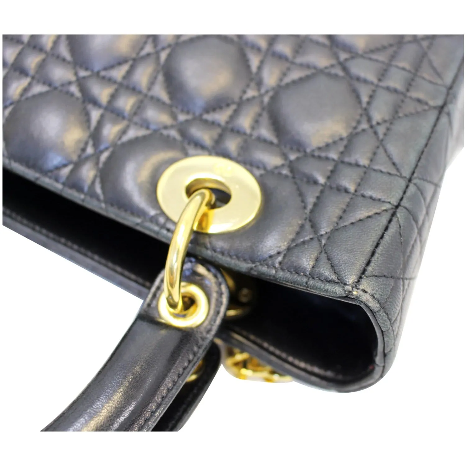 CHRISTIAN DIOR Mini Lady Dior Lambskin Cannage Satchel Bag Black