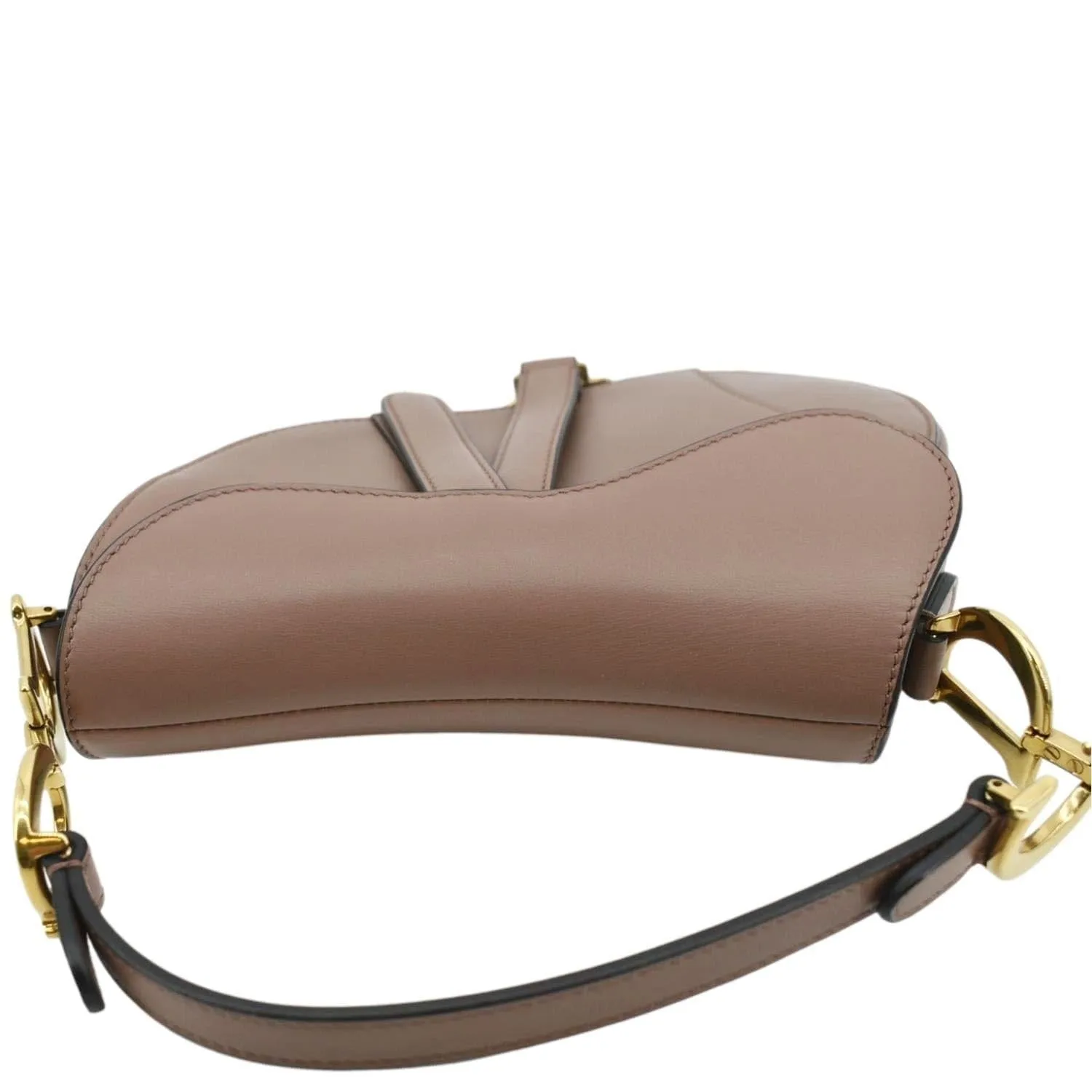 CHRISTIAN DIOR Saddle Calfskin Leather Satchel Bag Rose Taupe