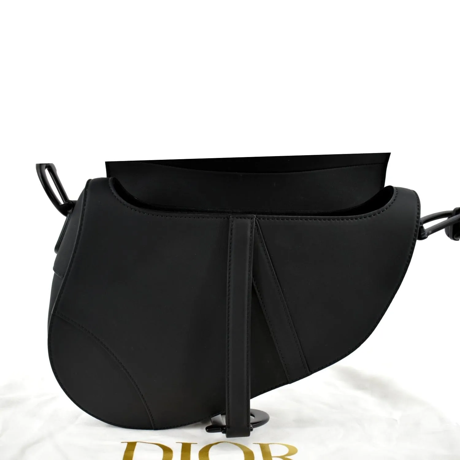 CHRISTIAN DIOR Saddle Leather Satchel Bag Black