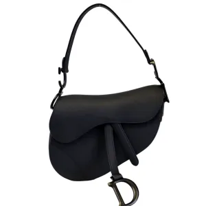 CHRISTIAN DIOR Saddle Leather Satchel Bag Black