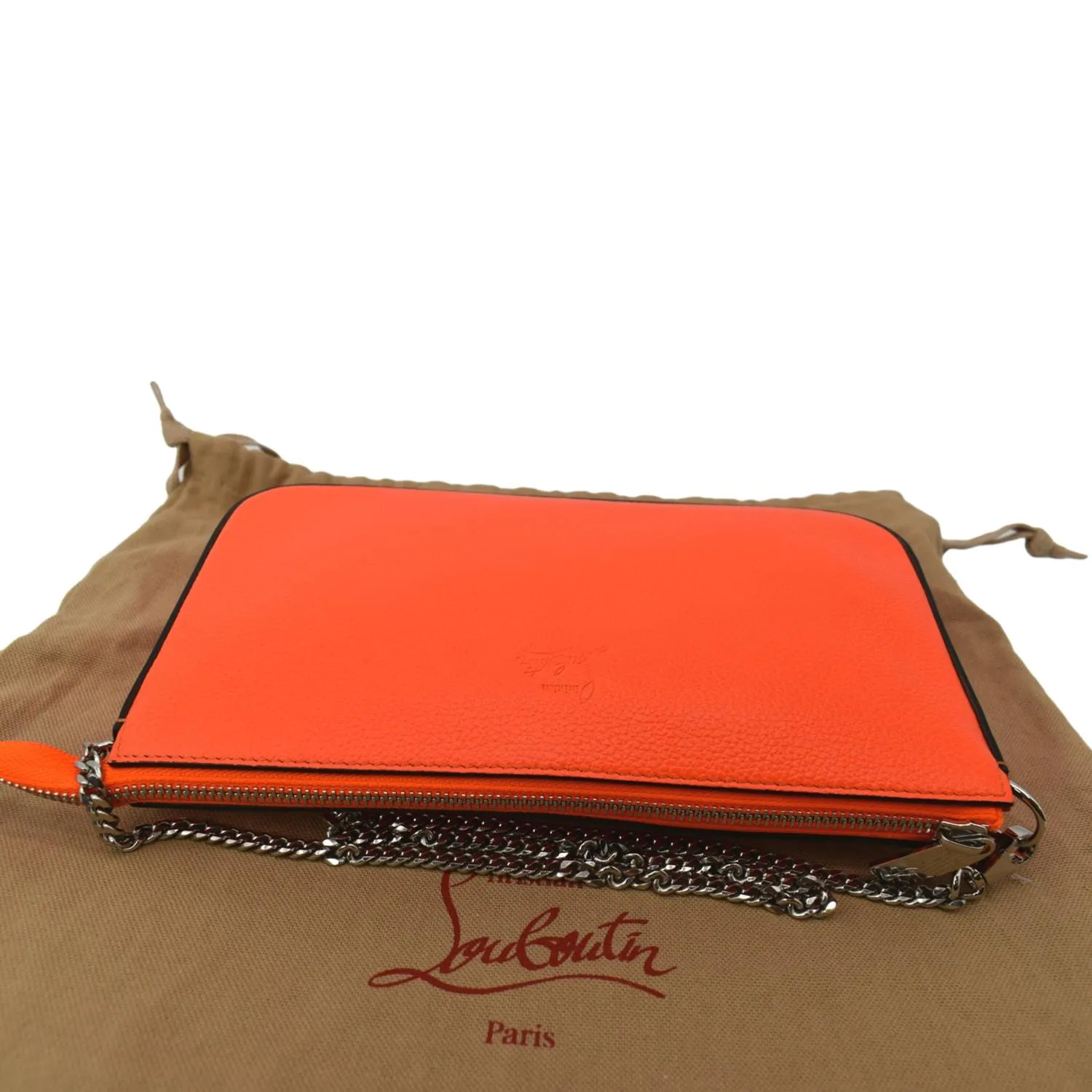 CHRISTIAN LOUBOUTIN Loubila Leather Chain Pouch Orange