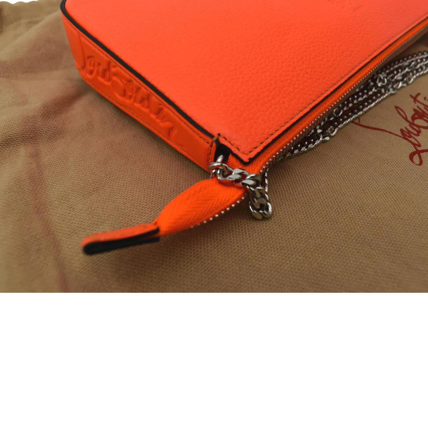 CHRISTIAN LOUBOUTIN Loubila Leather Chain Pouch Orange