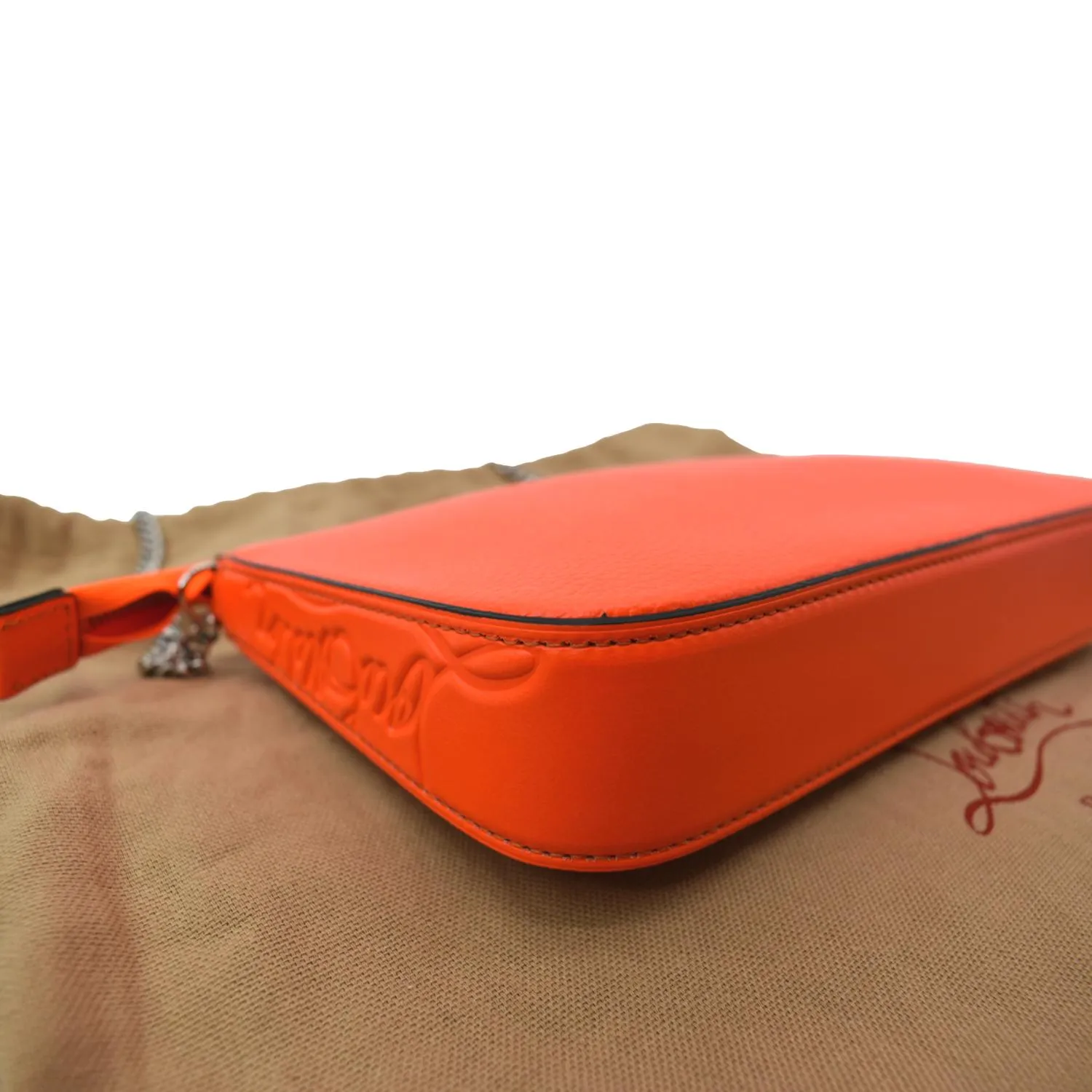 CHRISTIAN LOUBOUTIN Loubila Leather Chain Pouch Orange