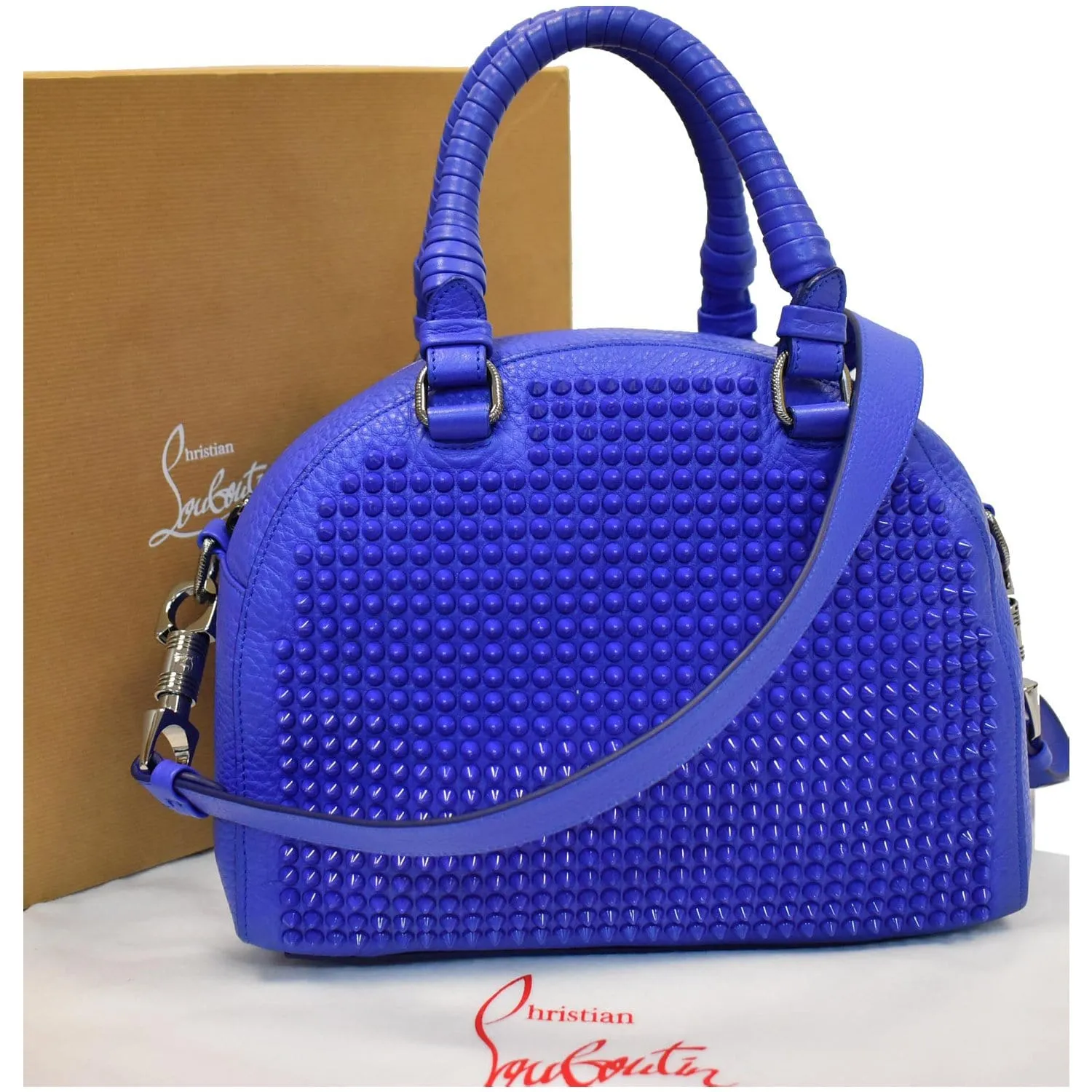 CHRISTIAN LOUBOUTIN Panettone Spike Stud Leather Satchel Bag Purple