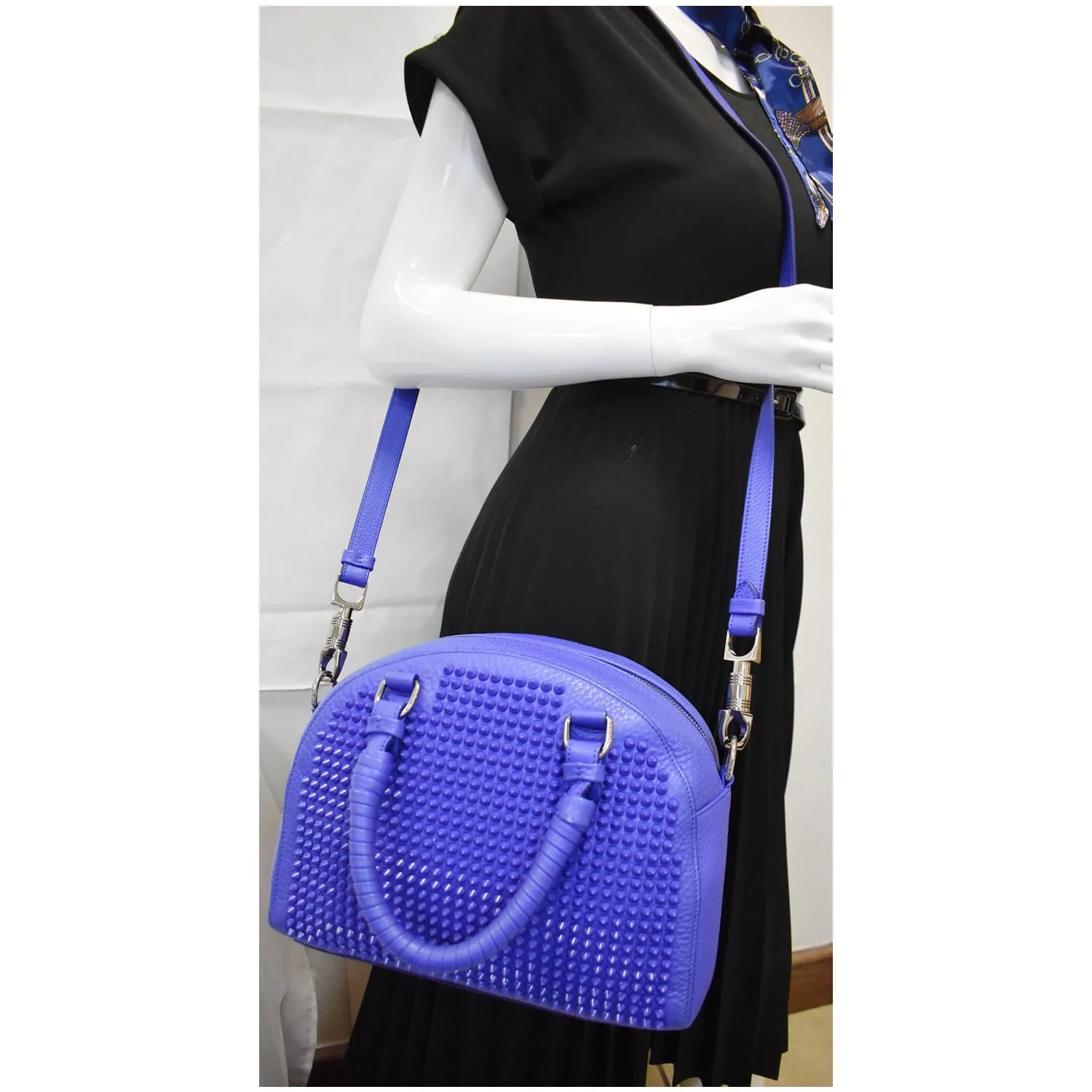 CHRISTIAN LOUBOUTIN Panettone Spike Stud Leather Satchel Bag Purple