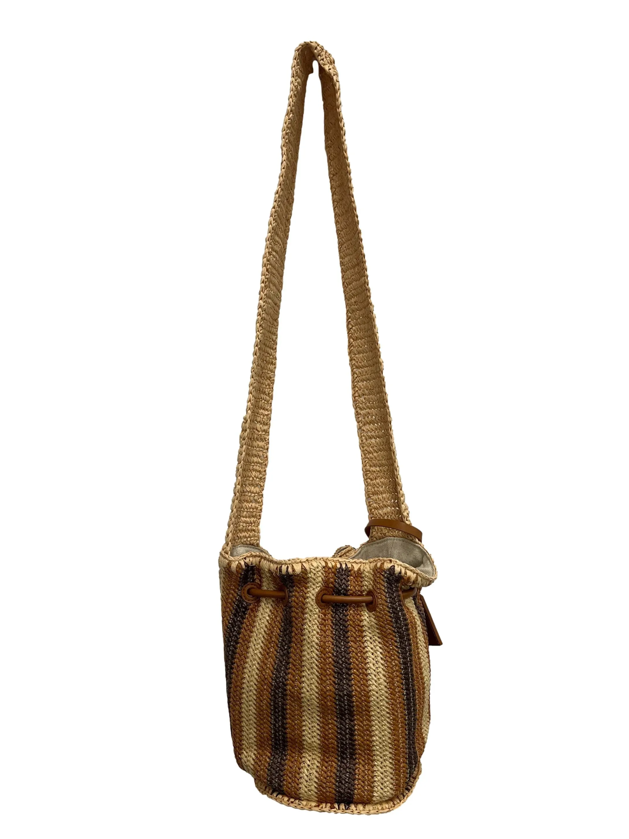 Clarissa Raffia Drawstring Shoulder Bag