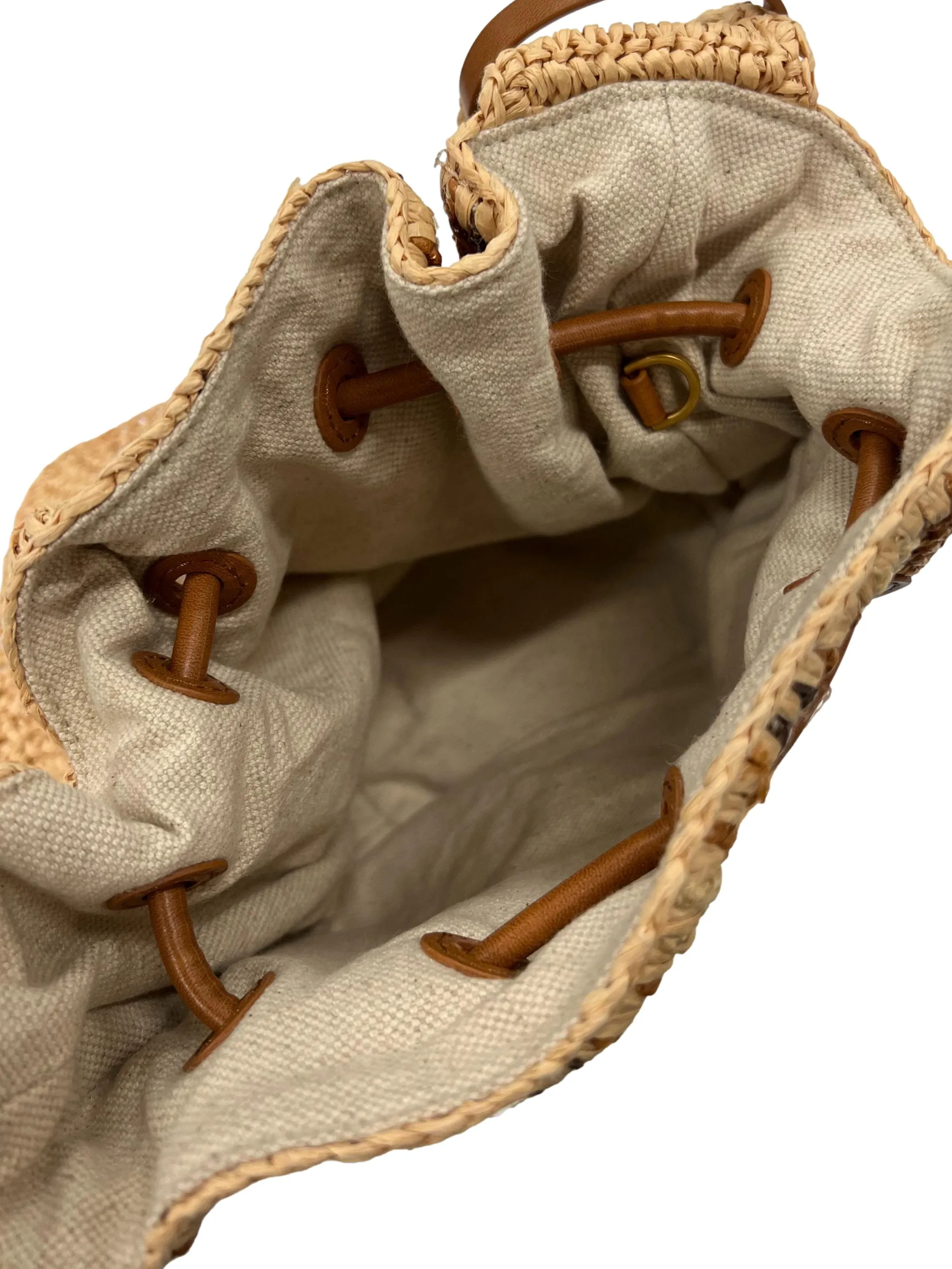 Clarissa Raffia Drawstring Shoulder Bag