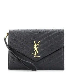 Classic Monogram Envelope Wristlet Clutch Matelasse Chevron Leather