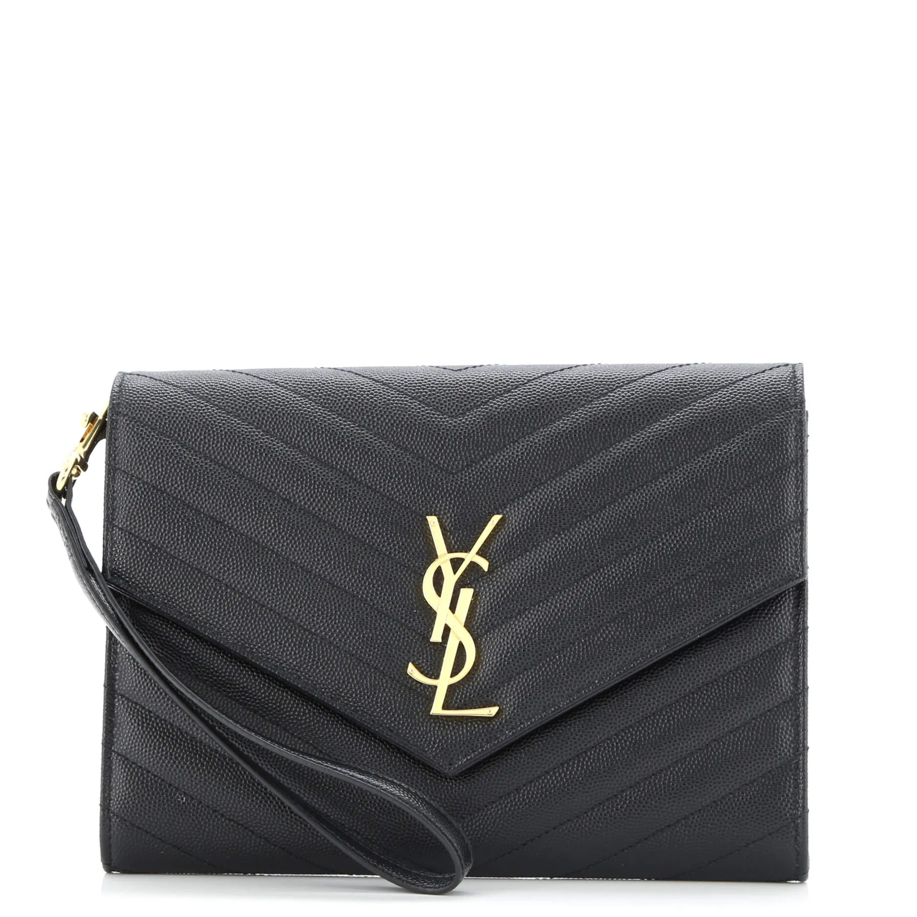 Classic Monogram Envelope Wristlet Clutch Matelasse Chevron Leather