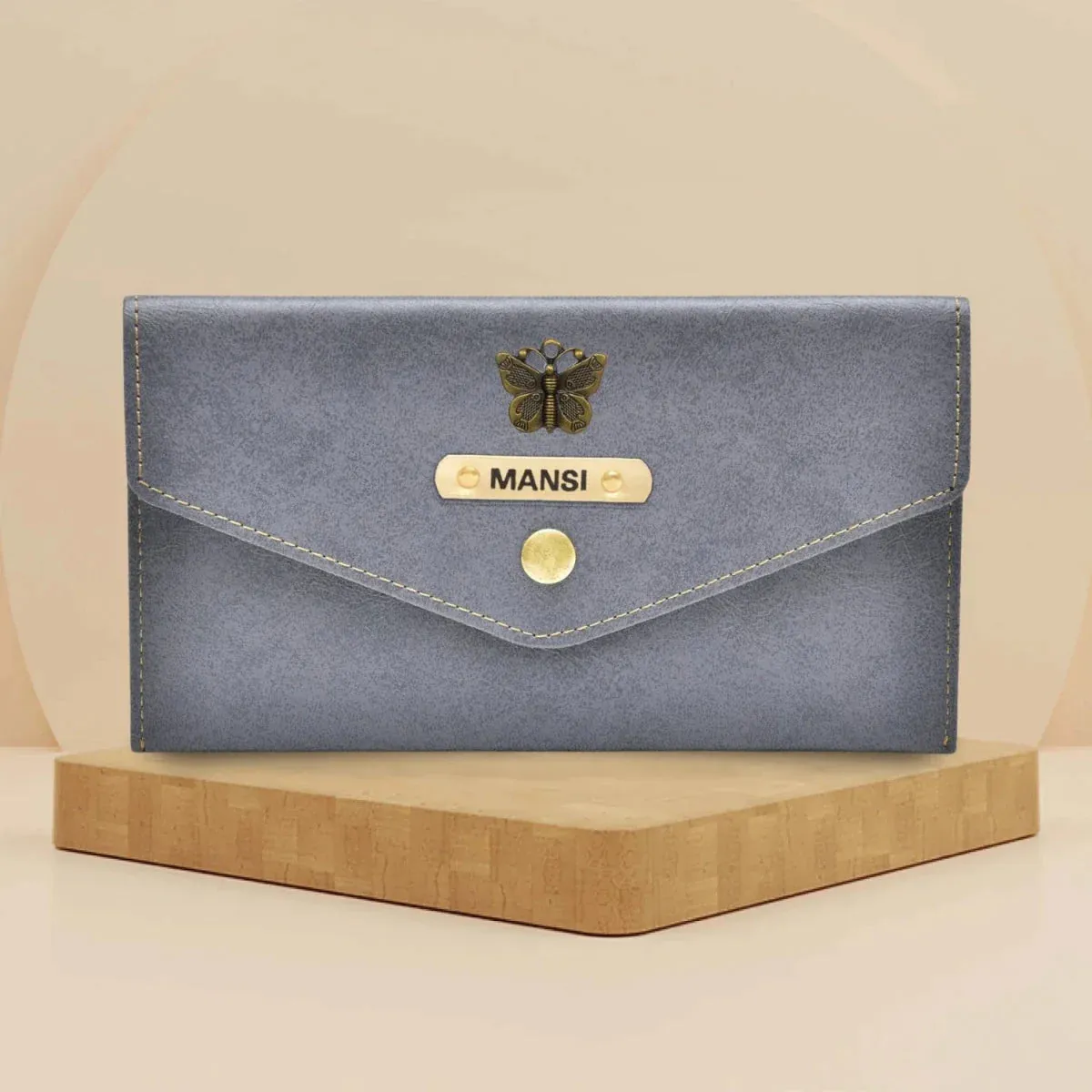 Classy Leather Customized Minimal Clutch with Charm (Grey)