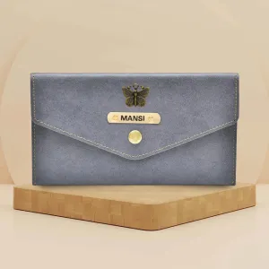 Classy Leather Customized Minimal Clutch with Charm (Grey)