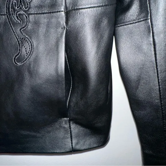 Coldwater Creek embroidered black leather jacket