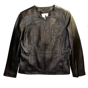 Coldwater Creek embroidered black leather jacket