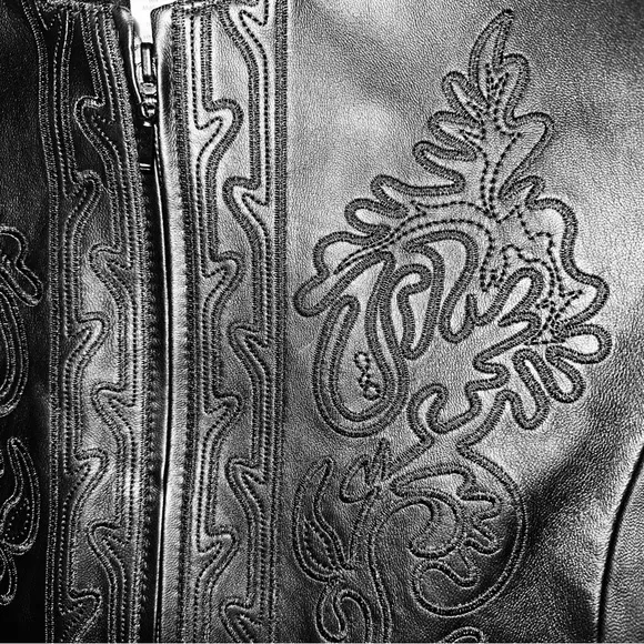 Coldwater Creek embroidered black leather jacket