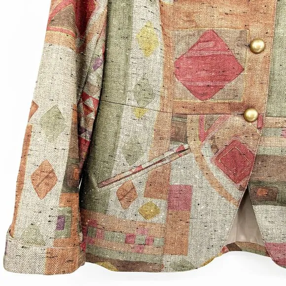 Coldwater Creek Womens Aztec Rustic Southwestern Abstract Blazer Jacket Size 12
