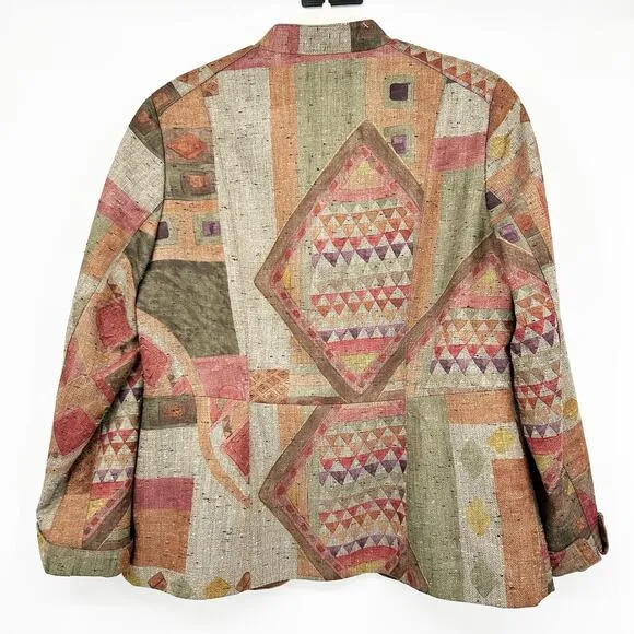 Coldwater Creek Womens Aztec Rustic Southwestern Abstract Blazer Jacket Size 12