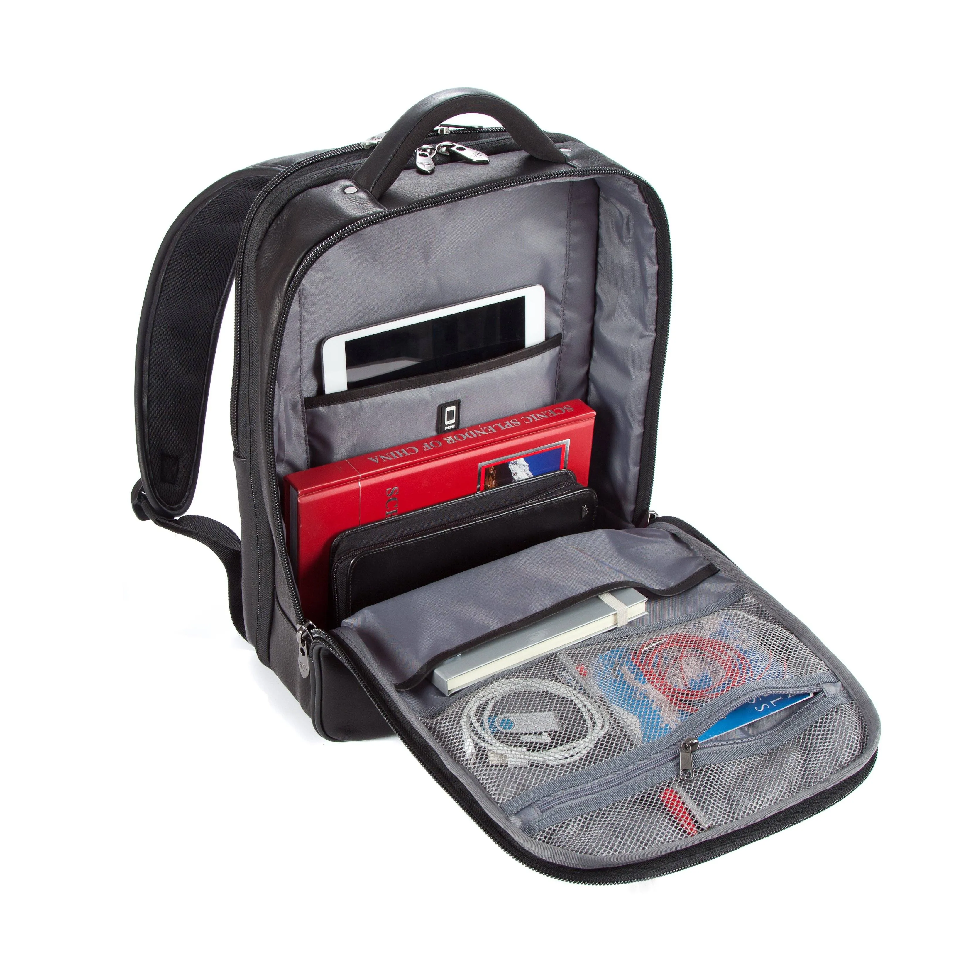 Colombian Leather 16" Laptop -12" Tablet Backpack - Black