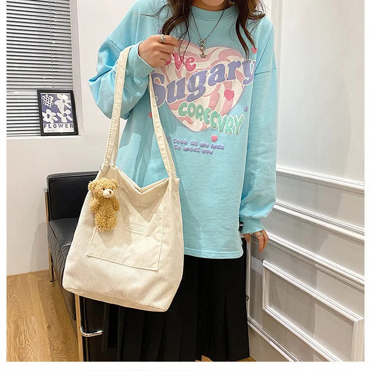 Corduroy Lovely Female Korean Style Versatile Shoulder Bags