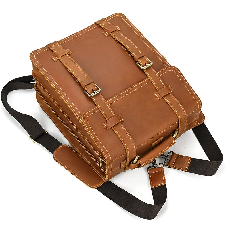 Crazy Horse Leather School Backpack Retro Style Travel Backpack Leather Laptop Backpack