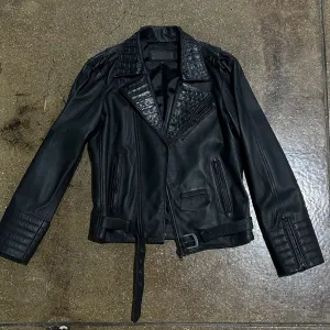 Croc Motif Leather X Shoulder Spikes Jacket