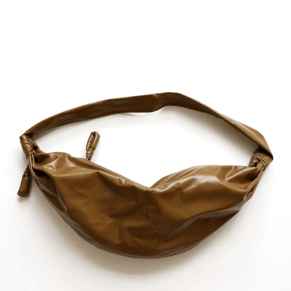 Croissant Bag Ruched Leather Knotted Strap Hobo Bag