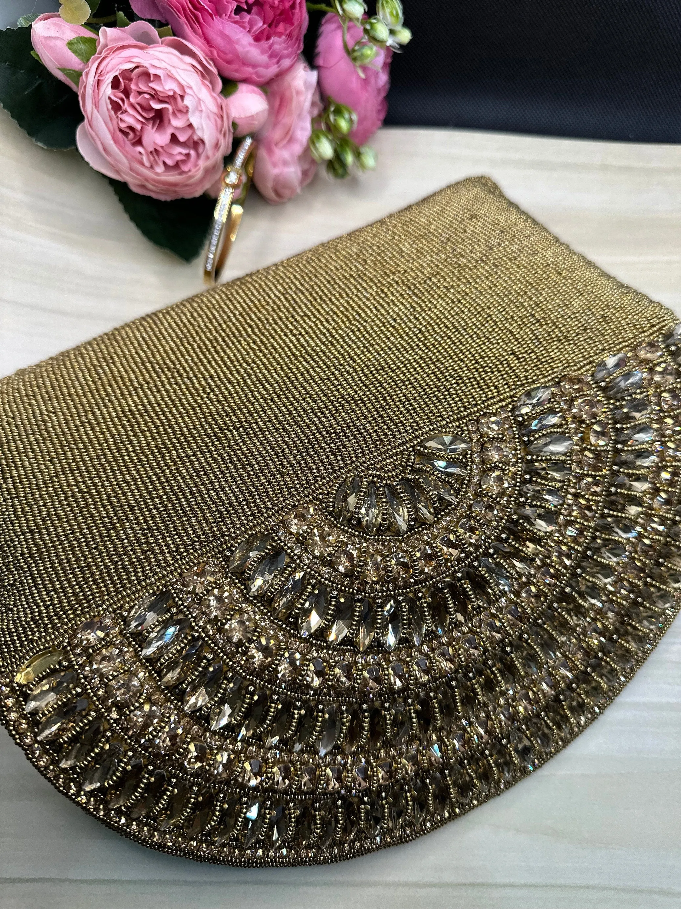 Crystal Embellished Evening bag | Handmade Crystal Bridal Wristlet Clutch | Elegant Envelope Evening Bag | Box Clutches| Embellished Clutch