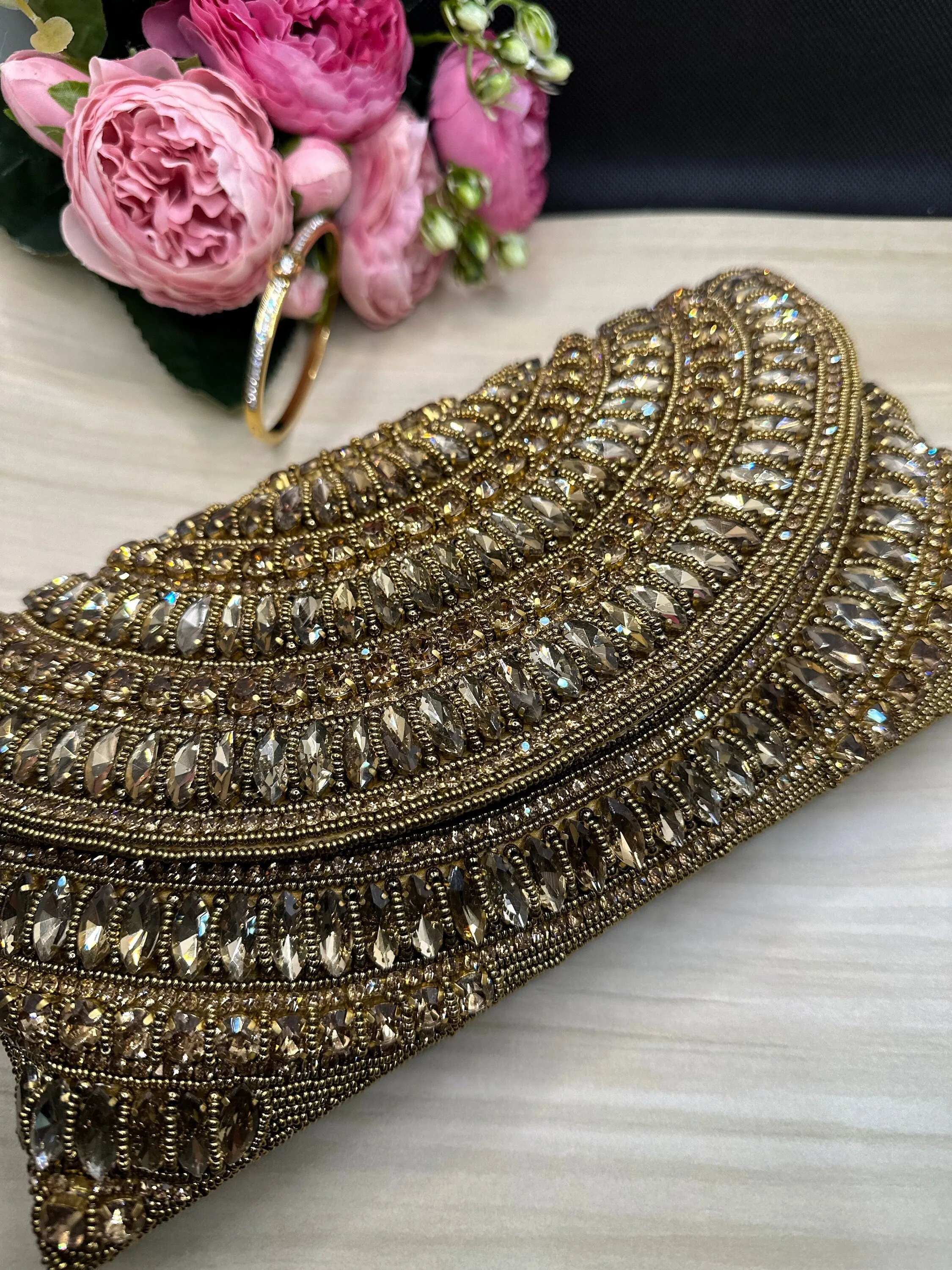 Crystal Embellished Evening bag | Handmade Crystal Bridal Wristlet Clutch | Elegant Envelope Evening Bag | Box Clutches| Embellished Clutch