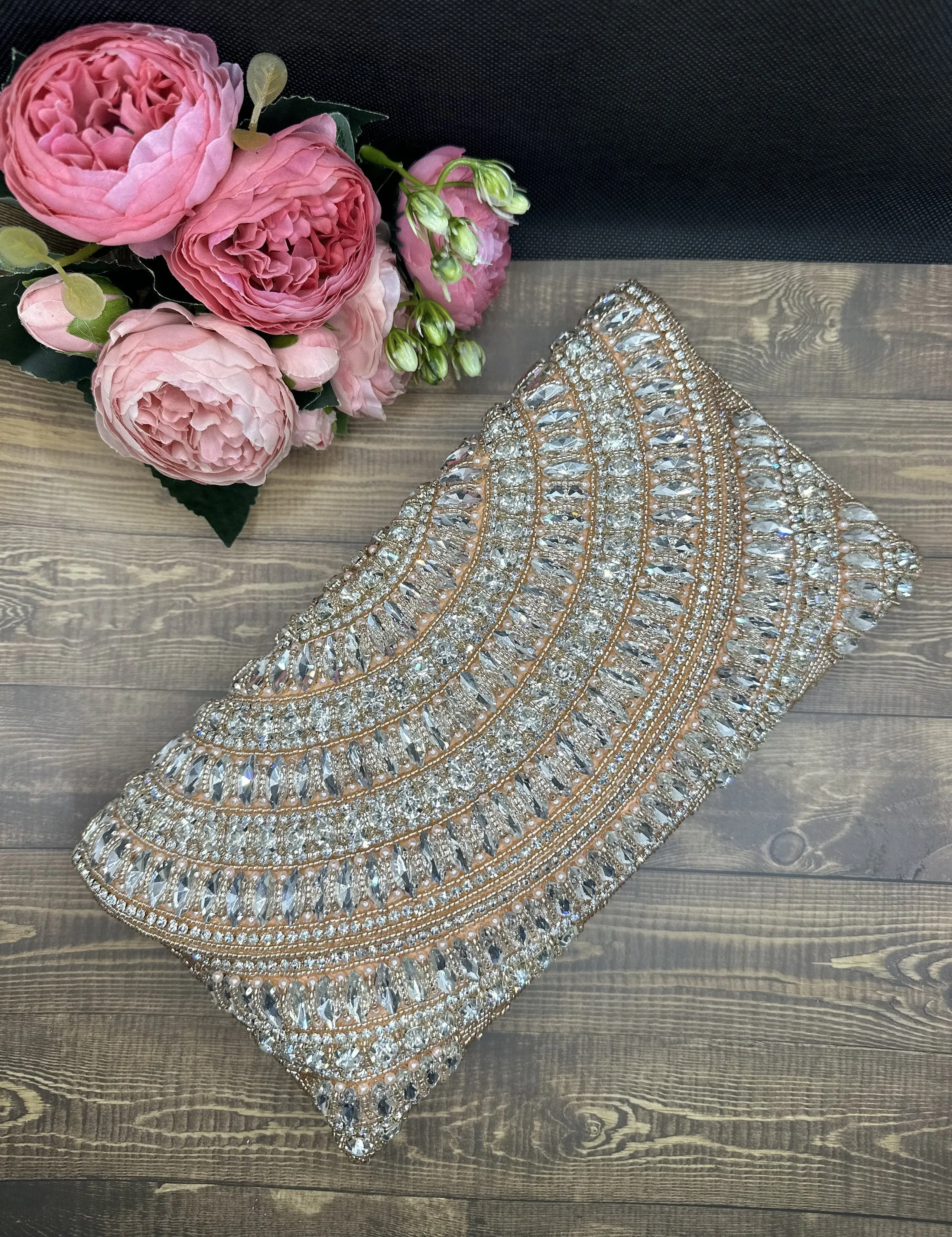 Crystal Embellished Evening bag | Handmade Crystal Bridal Wristlet Clutch | Elegant Envelope Evening Bag | Box Clutches| Embellished Clutch