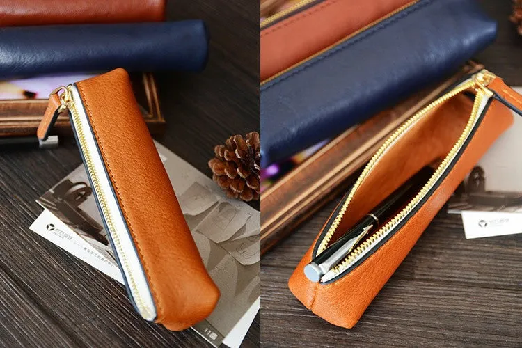 Custom Handmade Vegetable Tanned Italian Leather Pen Bag Pencil Case Pen Pouch D052