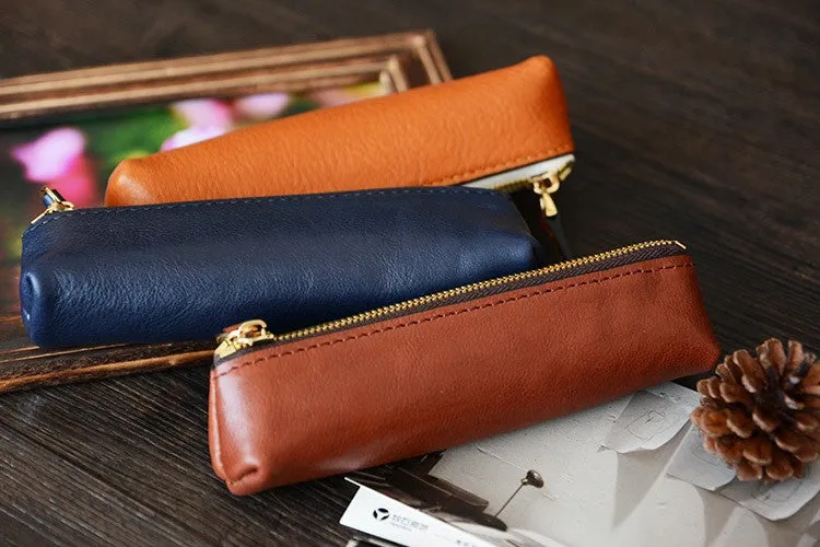 Custom Handmade Vegetable Tanned Italian Leather Pen Bag Pencil Case Pen Pouch D052