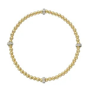 CZ Crystal Cylinder Beaded Stretch Bracelet- 18k Gold Plated.