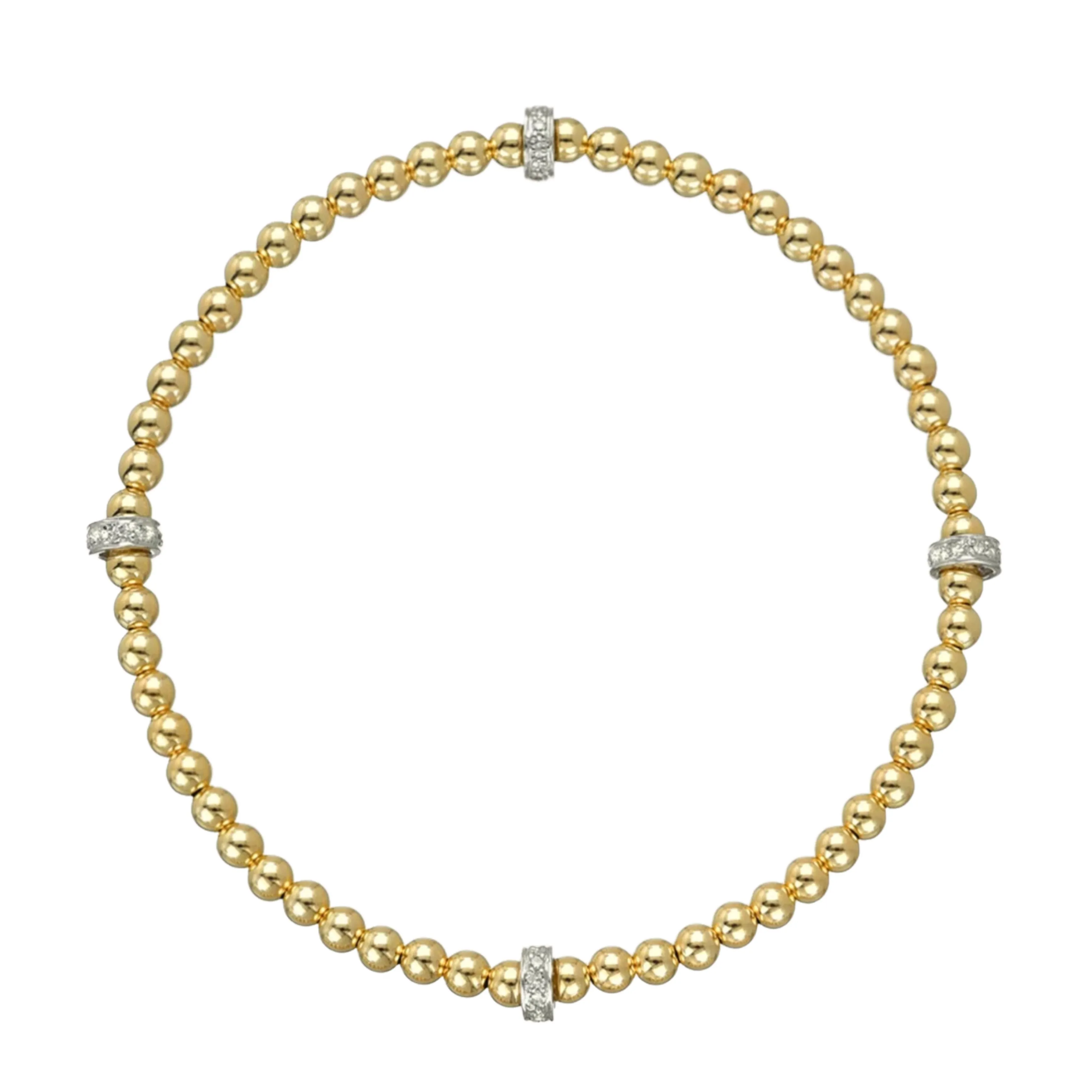 CZ Crystal Cylinder Beaded Stretch Bracelet- 18k Gold Plated.