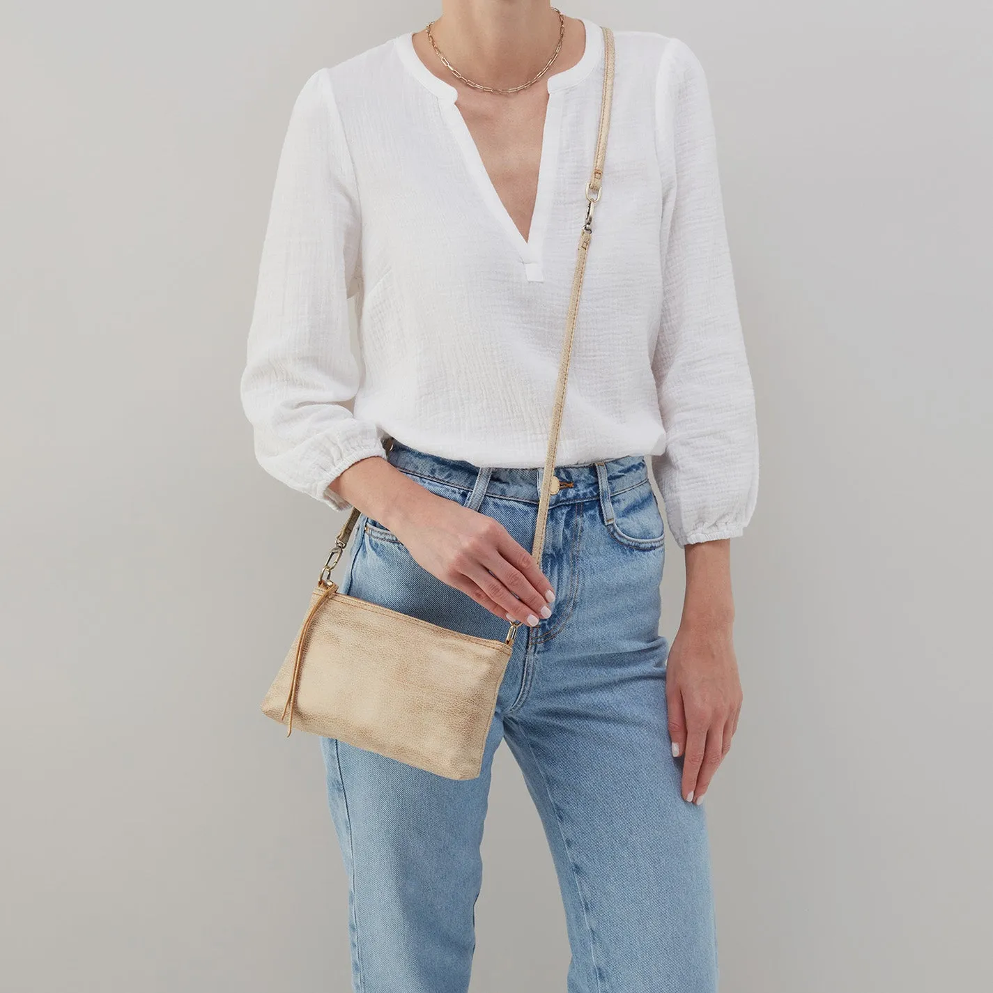 Darcy Crossbody In Metallic Leather - Gold Leaf