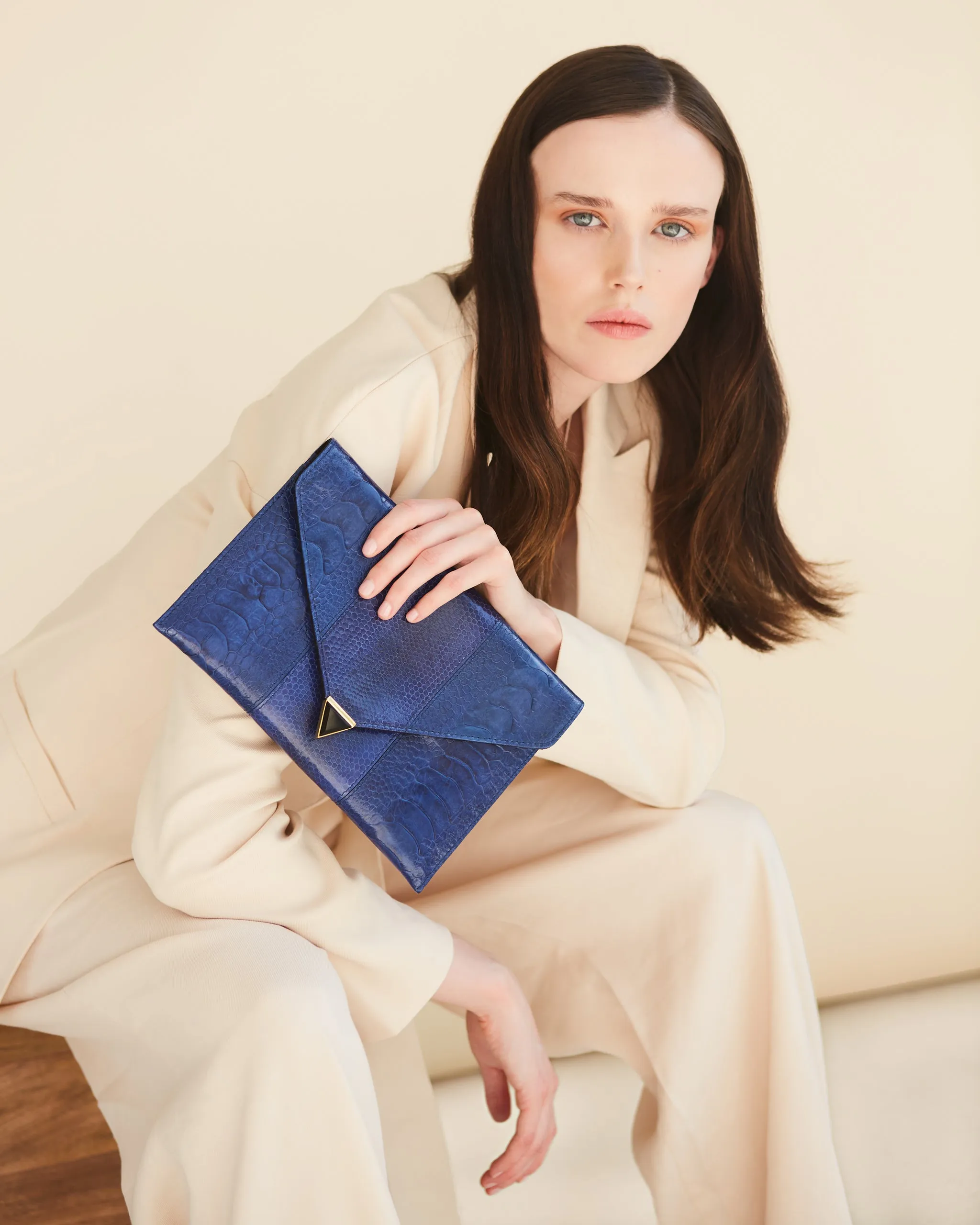 DIANE SNAKESKIN & OSTRICH LEG ENVELOPE CLUTCH